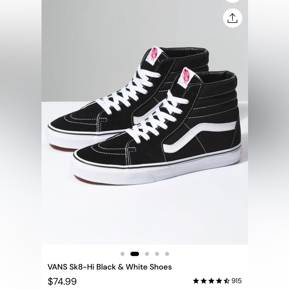 Vans Men's/Unisex Black and White Sk8-High-Top Sneakers size 6.5W 5M